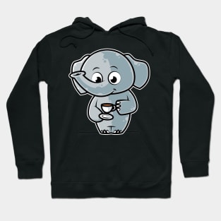 Cute Elephant Drinking Coffee Kawaii Neko Anime design Hoodie